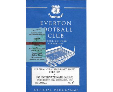 1963-64 EVERTON V INTER MILAN RUROPEAN CUP PROGRAMME &amp; TICKET
Programme - Slight fold, Ticket good