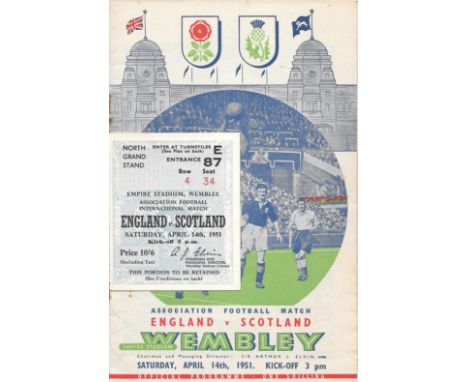 1951 ENGLAND V SCOTLAND PROGRAMME &amp; TICKET
Programme - rusty staples
Ticket - good