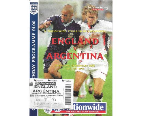 2000 ENGLAND V ARGENTINA PROGRAMME &amp; TICKET
Both good condition
&nbsp;