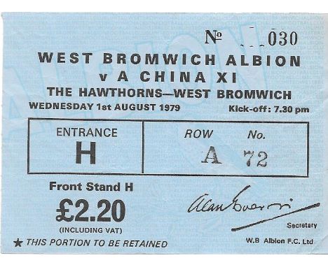 1979-80 WEST BROMWICH ALBION V CHINA XI TICKET
Very slight fold
&nbsp;
