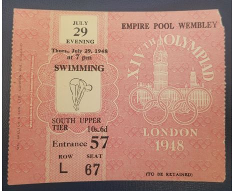 1948 OLYMPICS TICKET - SWIMMING
Tiny piece missing from corner otherwise good
REF SW
&nbsp;