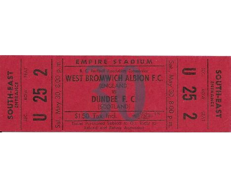 1959 DUNDEE V WEST BROMWICH ALBION IN VANCOUVER TICKET
Original ticket
&nbsp;