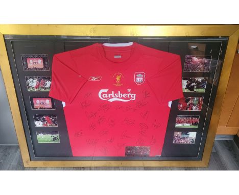 LIVERPOOL 2005 EUROPEAN CHAMPIONS LEAGUE WINNERS FULLY AUTOGRAPHED AND FRAMED SHIRT&nbsp;
The shirt is hand signed by 16 play