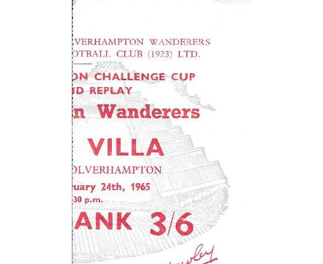 1964-65 WOLVERHAMPTON WANDERERS ASTON VILLA FA CUP REPLAY TICKET
Good condition
&nbsp;