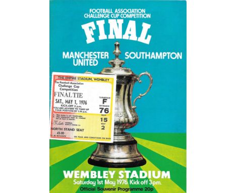 1976 FA CUP FINAL MANCHESTER UNITED V SOUTHAMPTON PROGRAMME &amp; TICKET
Programme - Good
Ticket - Match day folds