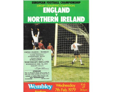 1979 ENGLAND V NORTHEN IRELAND PROGRAMME &amp; RARE STEWARDS TICKET
Programme slight fold, Ticket good
&nbsp;