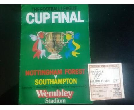 NOTTINGHAM FOREST V SOUTHAMPTON 1979 LEAGUE CUP FINAL PROGRAMME &amp; TICKET
&nbsp;