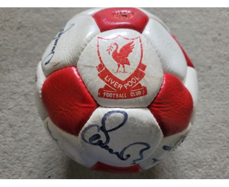 LIVERPOOL VINTAGE AUTOGRAPHED BALL
Autographed by 12 including Bob Paisley, Kenny Dalglish, Bruce Grobbelaar, Sammy Lee, Alan