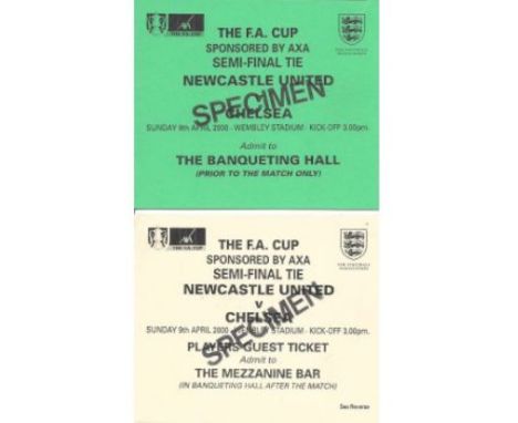 1999-2000 CHELSEA V NEWCASTLE UNITED FA CUP S/F PRINTERS SPECIMEN TICKETS X 2
Rare printers specimen tickets for the FA's app