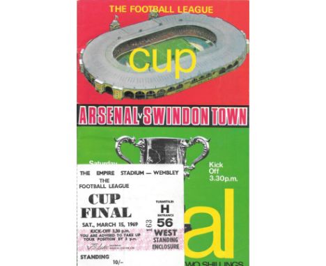 1969 LEAGUE CUP FINAL ARSENAL V SWINDON TOWN PROGRAMME &amp; TICKET
Programme - Good
Ticket - Folds