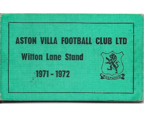 ASTON VILLA SEASON TICKET 1971-72 ( 3RD DIV CHAMPIONS SEASON )
Contains some unused tickets
&nbsp;
