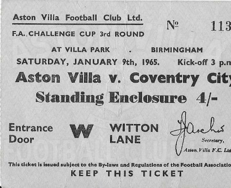 1964-65 ASTON VILLA V COVENTRY CITY FA CUP TICKET