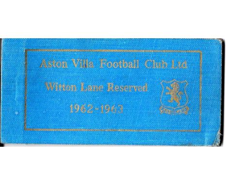 ASTON VILLA SEASON TICKET 1962-63
Contains some unused tickets
&nbsp;