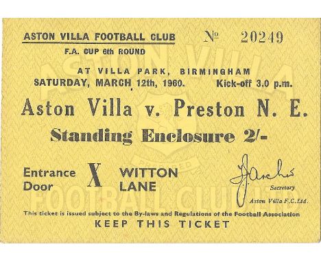 1959-60 ASTON VILLA V PRESTON NORTH END FA CUP TICKET
