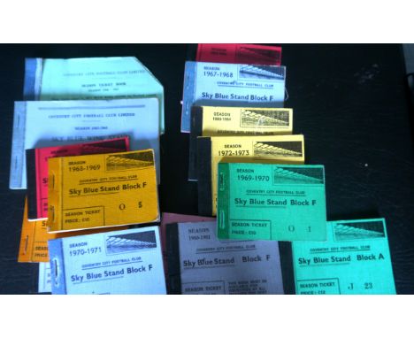 COVENTRY CITY SEASON TICKET BOOKS 1965-66 TO 1983-84 X 14
Good collection of season tickets,&nbsp; many near complete with ti