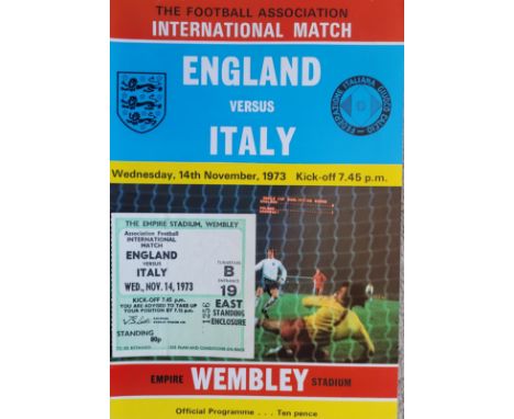 1973 ENGLAND V ITALY PROGRAMME &amp; TICKET
Programme good, ticket slight fold