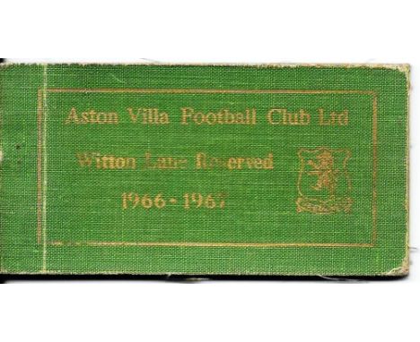 ASTON VILLA SEASON TICKET 1966-67
Contains several unused tickets
Slight age related wear to covers
&nbsp;