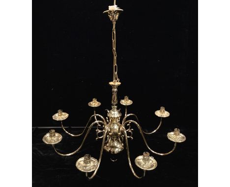 An Italian gilt brass eight branch electrolier chandelier 