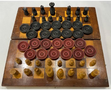 A 19th century mahogany travelling chess board/box 