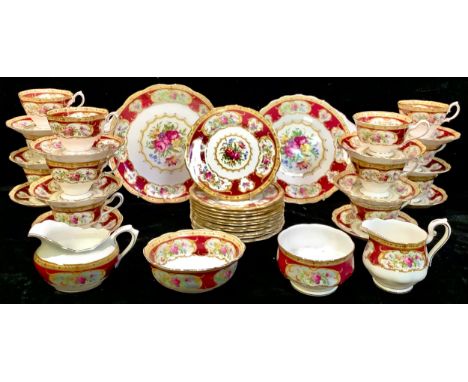 A Royal Albert Lady Hamilton pattern part tea service, comprising tea cups, saucers, side plates, etc 