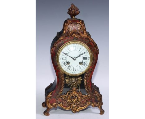 A 19th century gilt metal mounted boulle mantle clock, 9cm dial inscribed with Roman and subsidiary Arabic numerals, twin win