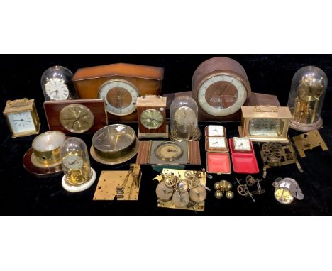 A walnut veneer eight day Westminster chime mantel clock; an oak Smiths mantel clock; a brass porthole clock; horology - cloc