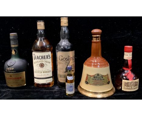 Spirits - Courvoisier Liqueur Cognac, 680ml; Teacher's Highland Cream Scotch Whisky, 70cl; Gran Marnier Liqueur; Gosling's Bl