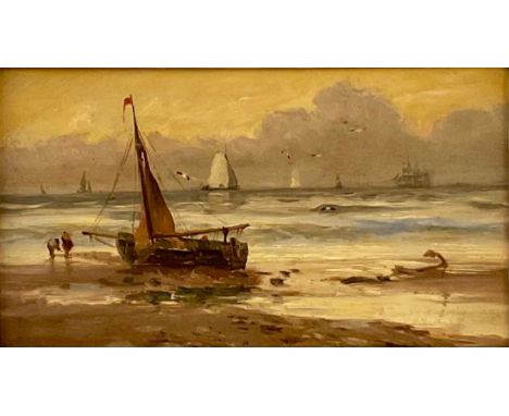 Attributed to Edwin Hayes (1819 - 1904)On the Coastoil on panel, 11.5cm x 21.5cm 