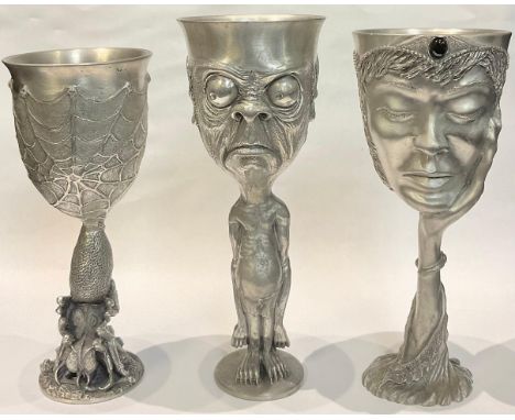 A pewter Royal Selangor Lord of the Rings/The Hobbit goblet, Gollum, 21cm; two others, Galadriel and Shelob (3) 