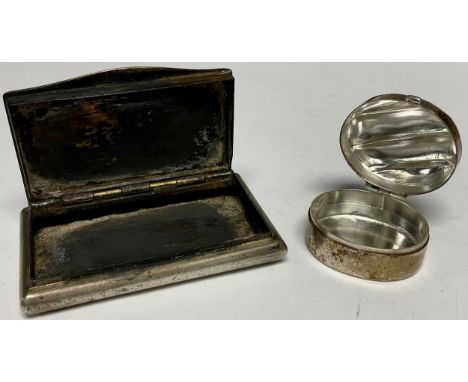 A 19th century silver snuff box, marks worn; a silver pill box (2) 