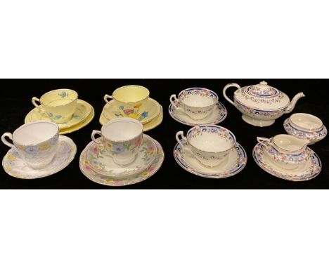 A Duchess china tea set, comprising teapot, milk jug, sugar bowl, two tea cups and saucers, etc; a Gladstone tea cup and sauc