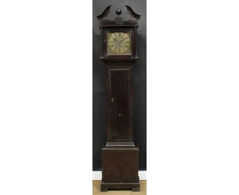 A George III oak longcase clock, 28cm square brass dial inscribed Hutchinson, Retford, Roman and subsidiary Arabic numerals, 