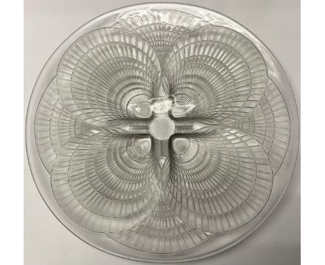 A Lalique Coquilles pattern clear glass dish, 30cm, marked R. Lalique, early 20th century 
