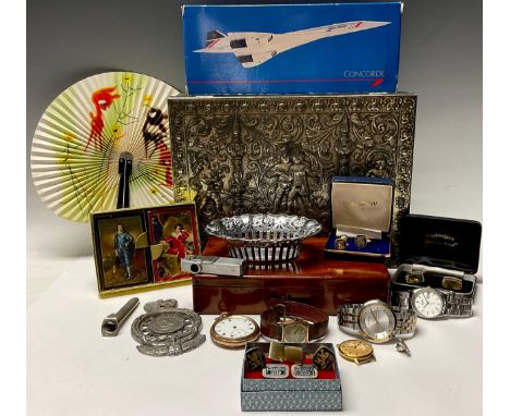 A Royal Automobile Club car badge; an Art Nouveau silver dish, Birmingham 1905; a Concorde model, boxed; wristwatches includi