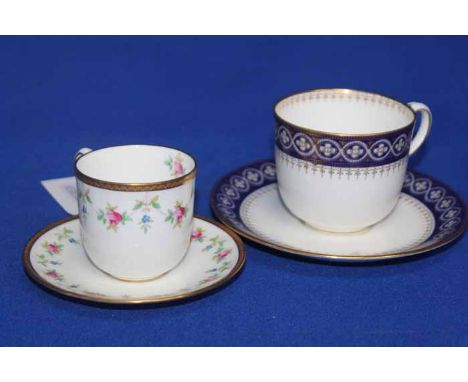 TWO WEDGWOOD BONE CHINA PART TEA SETS
including four blue and gold painted rim cups with five saucers, six plates and one bre