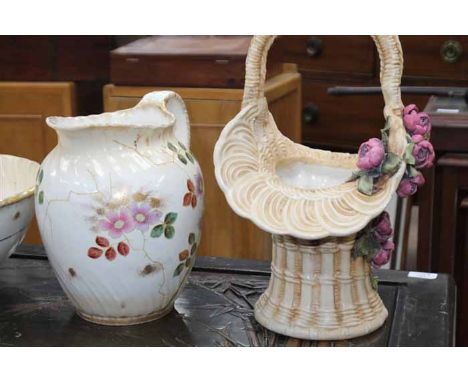 WATER BASIN AND EWER 
with an Austrian ceramic basket