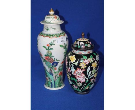 CHINESE FAMILLE VERTE LIDDED VASE AND A CHINESE ENAMEL LIDDED VASE (2) 