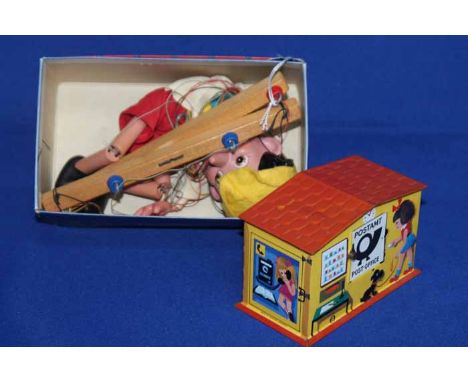 PELHAM PUPPET OF PINOCCHIO
and a tin toy bank