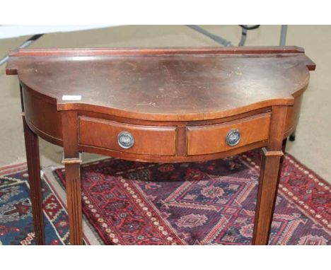 HALL TABLE OF SERPENTINE FORM
together with a three tier jardiniere stand and a carver chair (3)