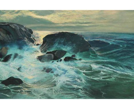 20TH CENTURY SCHOOL 
COASTAL SCENE
print after V. Wezel
50cm x 70cm
Framed
Together with a lacquered-effect oval wall mirror