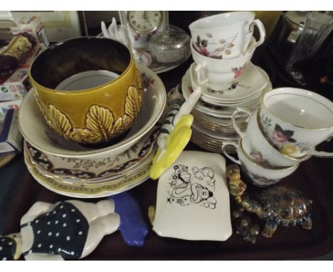 A Tray Containing Tea Wares, Plates, Wade Tortoise and Jack in The Corner Whimsy Etc.