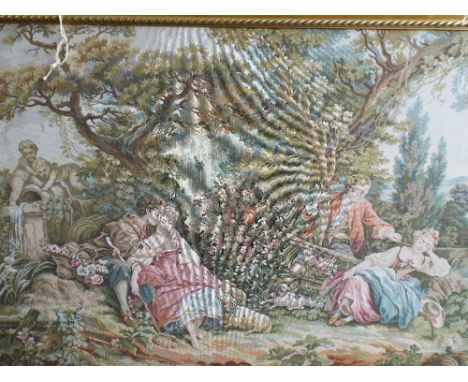 A Large Gilt Framed Continental Tapestry Classical Figures in Park.