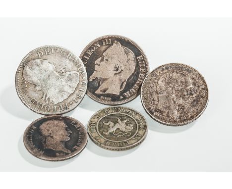 COLLECTION OF CONTINENTAL SILVER COINS
comprising of a Spanish Ferdinand VII two reales coin dated 1810, a Belgian Leopold te