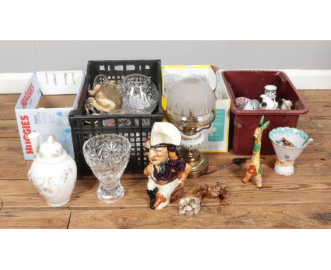 A large quantity of mixed collectables including cut glass bowls and vases, various drinking glasses, Aynsley jus orchids, ch