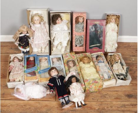 Two large boxes of porcelain doll collections from Leonardo, Franklin Heirloom, Alberon Collector's, The Knightsbridge Collec