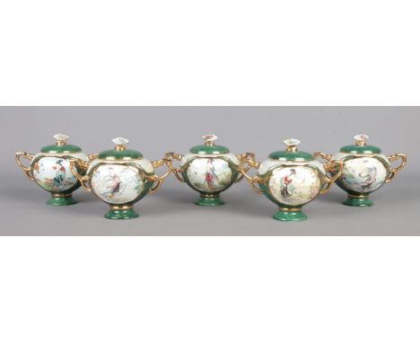 Five Ardleigh edition ceramic trinket urns, from the Beauties of the Red Mansion Heirloom Porcelain Music Box Collection.  Al