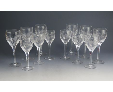 A set of six Stuart crystal white wine glass and six smaller red wine glasses, with cascade decoration, (12).