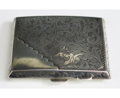 A George V silver cigarette case, maker Frederick Field, Birmingham, 1928, of rectangular outline with chased foliate decorat