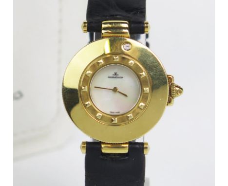 A Jaeger-LeCoultre Carnet de Rendezvous 18ct Gold Lady's Quartz Wristwatch, ref. 421.1.09, 30 mm case, back no. 1673665. Boxe