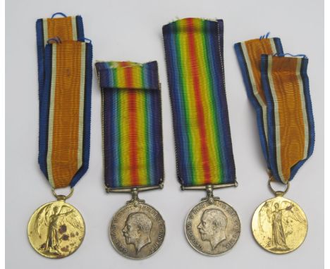 A World War One to 9142. Cpl. A. Ingleton. Bord. R. War and Victory medal, and a pair to 514782. Dvr. J.H.Ingledon. R.E. War 